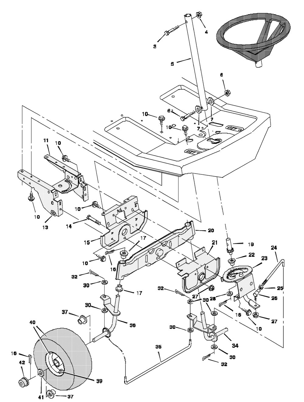 Steering Diagram and Parts List for 30565A  Briggs and Stratton Lawn Tractor